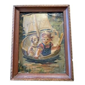Vintage "Pyruts" Wall Art  1940's Pirates kids embossed decor dog boat kitschy